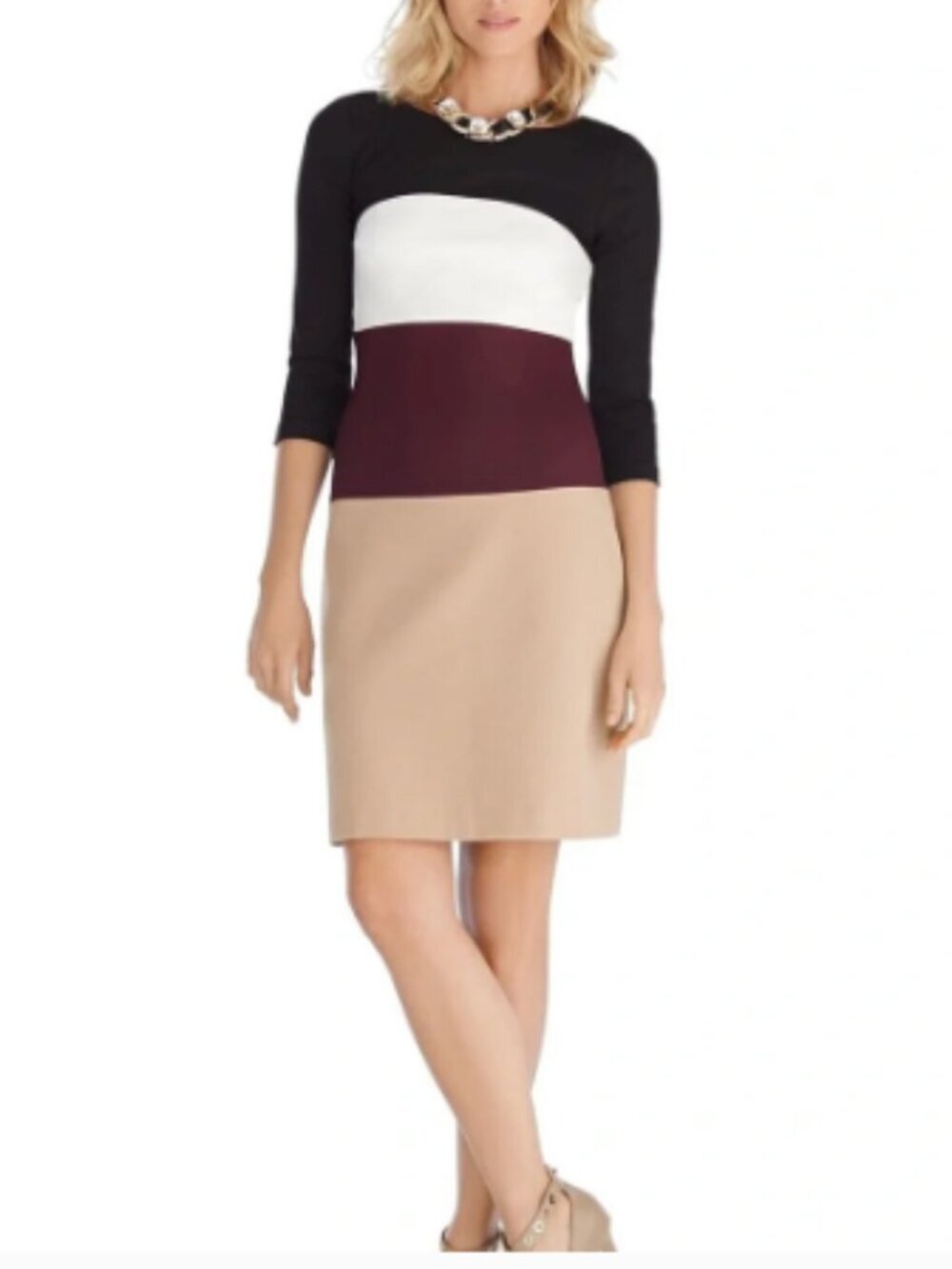 White House Black Market Women's Size 6 Colorblock Shift Dress 3/4 Sleeve Ponte